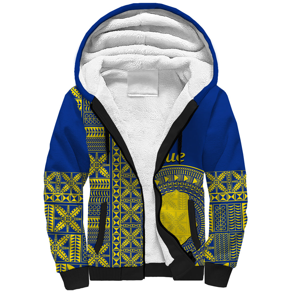 Fakaalofa Lahi Atu Niue Sherpa Hoodie Niuean Map With Hiapo Pattern Blue Version LT14 Unisex Blue - Polynesian Pride