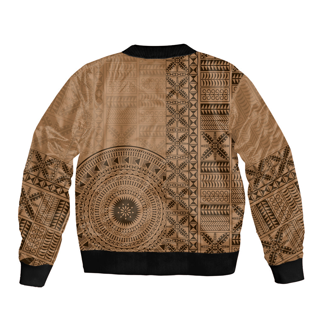 Fakaalofa Lahi Atu Niue Bomber Jacket Vintage Hiapo Pattern Brown Version LT14 - Polynesian Pride