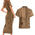 Fakaalofa Lahi Atu Niue Couples Matching Short Sleeve Bodycon Dress and Hawaiian Shirt Vintage Hiapo Pattern Brown Version LT14 - Polynesian Pride