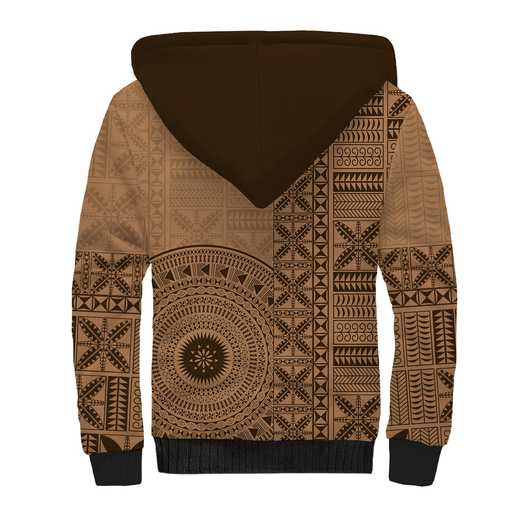 Fakaalofa Lahi Atu Niue Sherpa Hoodie Vintage Hiapo Pattern Brown Version LT14 - Polynesian Pride