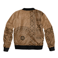Fakaalofa Lahi Atu Niue Sleeve Zip Bomber Jacket Vintage Hiapo Pattern Brown Version LT14 - Polynesian Pride