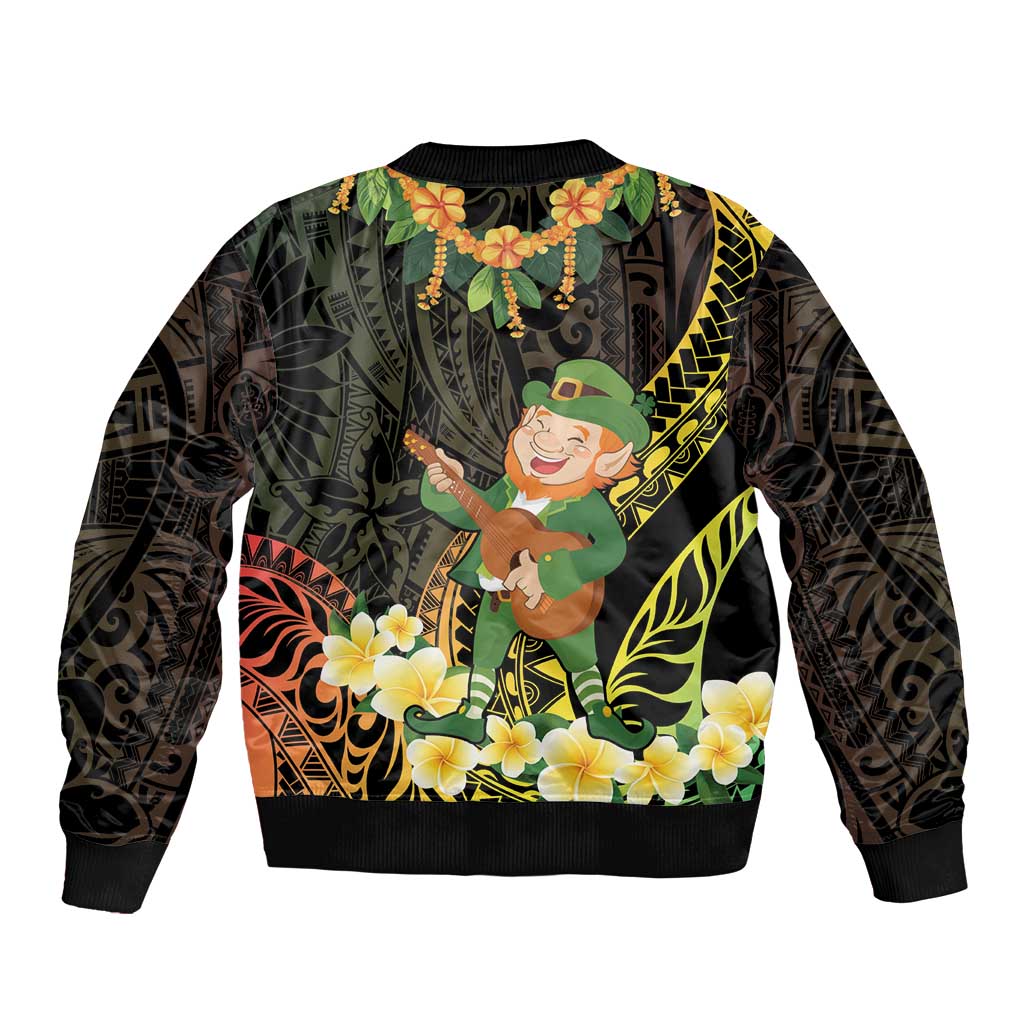 Hawaii Saint Patrick's Day Bomber Jacket Ukulele Leprechaun Hau'Oli Maoli Oe!