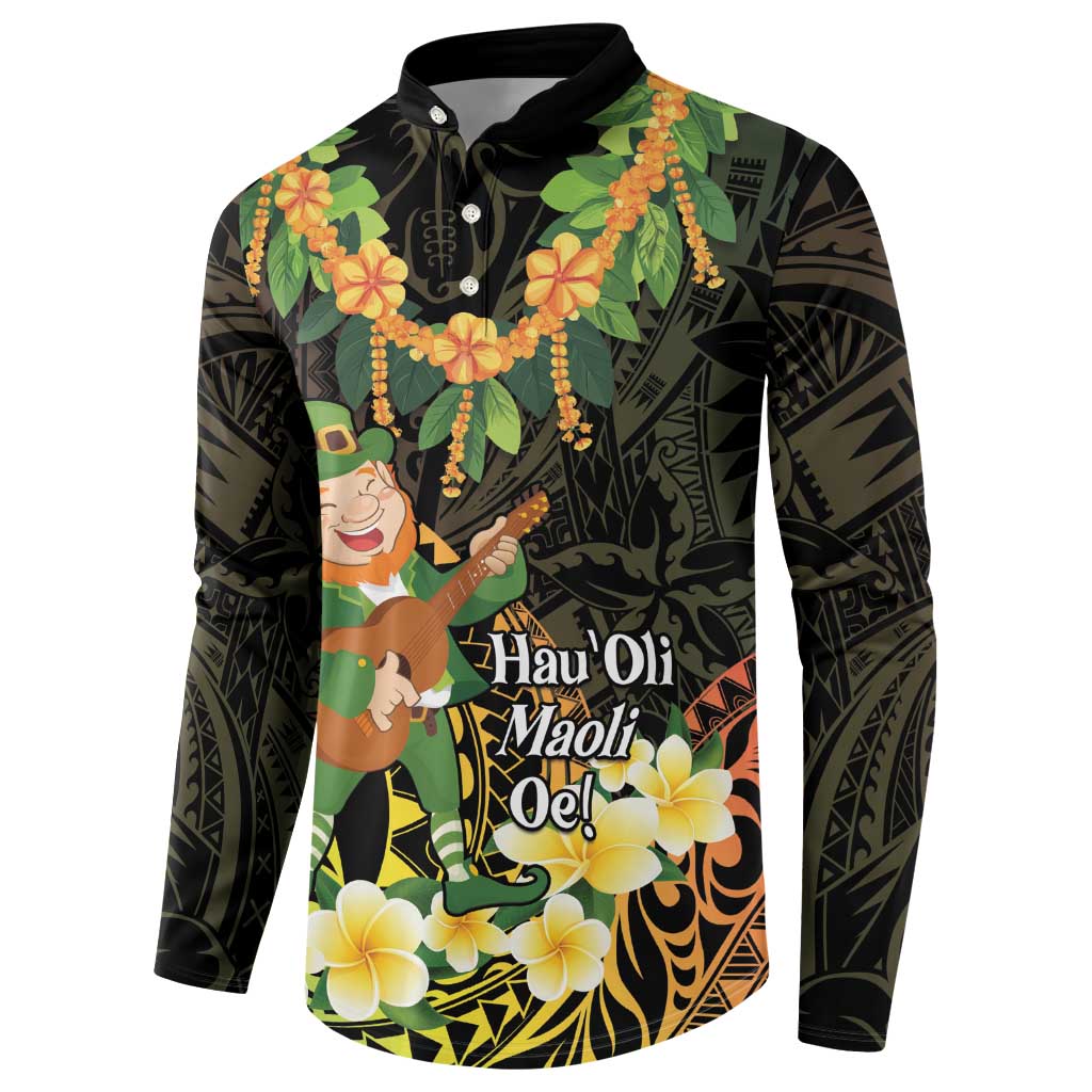 Hawaii Saint Patrick's Day Button Sweatshirt Ukulele Leprechaun Hau'Oli Maoli Oe! LT14 - Polynesian Pride