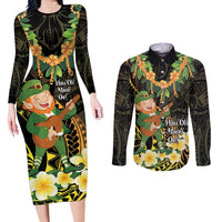 Hawaii Saint Patrick's Day Couples Matching Long Sleeve Bodycon Dress and Long Sleeve Button Shirt Ukulele Leprechaun Hau'Oli Maoli Oe! LT14 Reggae - Polynesian Pride