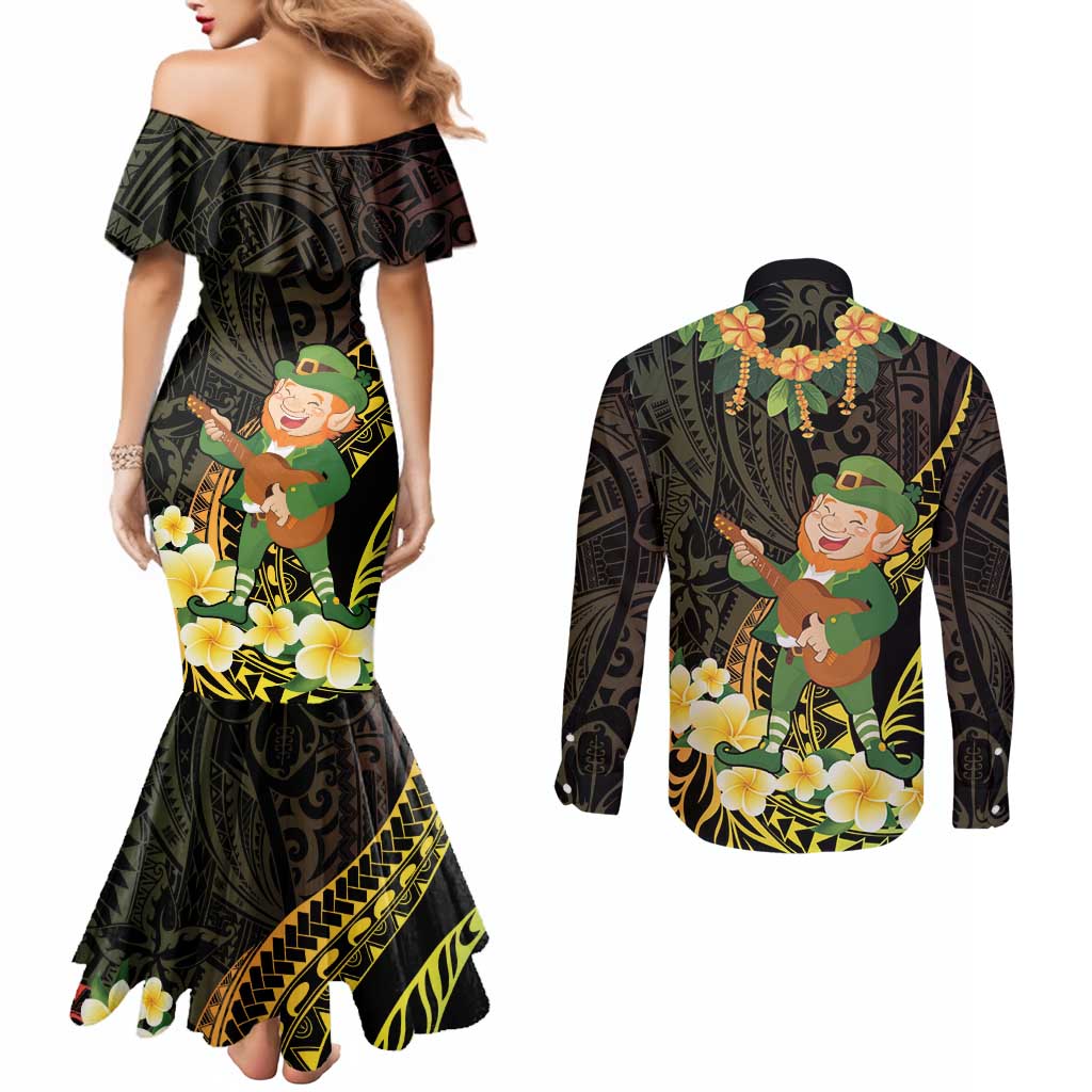 Hawaii Saint Patrick's Day Couples Matching Mermaid Dress and Long Sleeve Button Shirt Ukulele Leprechaun Hau'Oli Maoli Oe! LT14 - Polynesian Pride