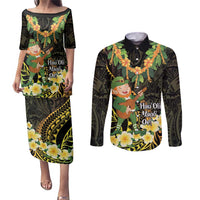 Hawaii Saint Patrick's Day Couples Matching Puletasi and Long Sleeve Button Shirt Ukulele Leprechaun Hau'Oli Maoli Oe! LT14 Reggae - Polynesian Pride