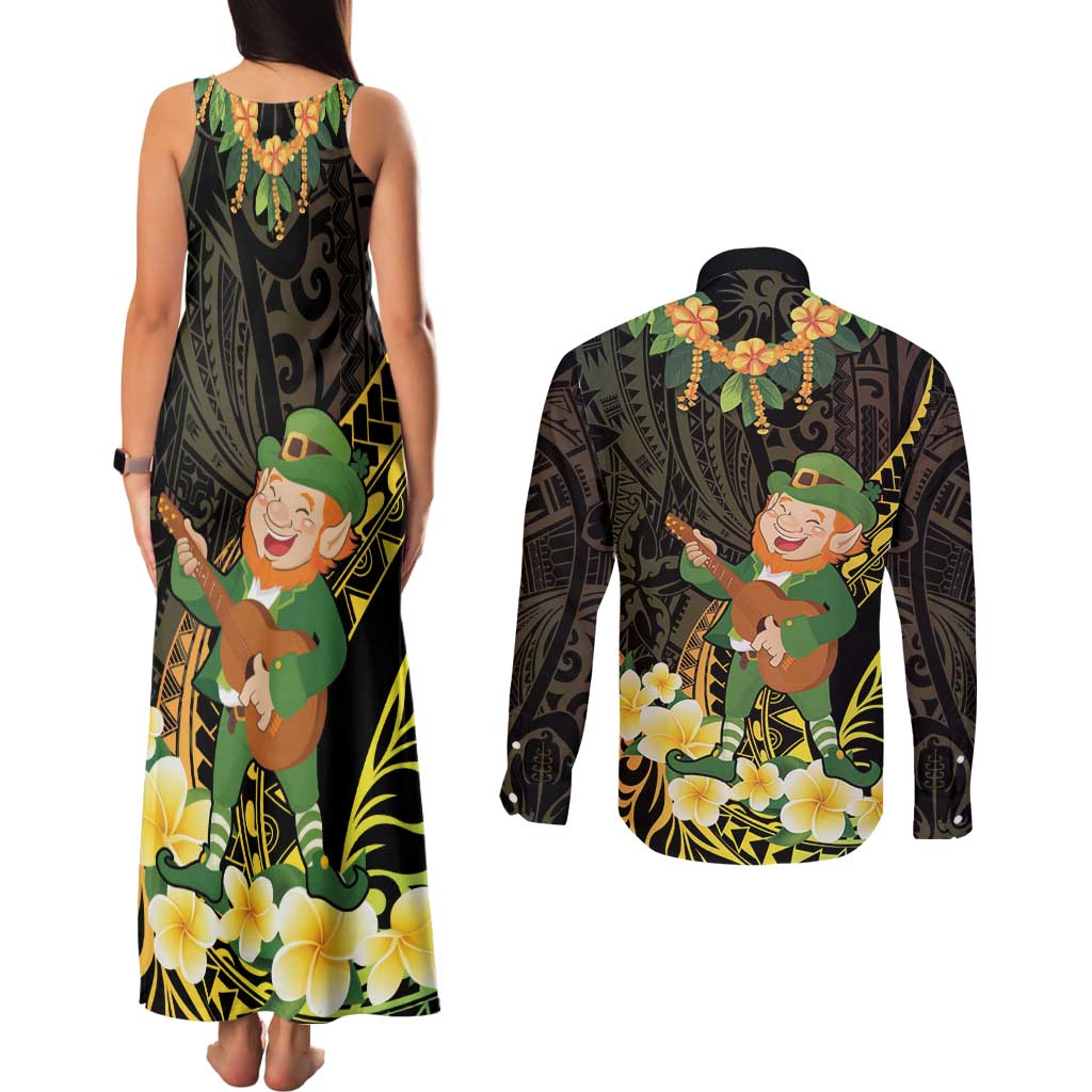 Hawaii Saint Patrick's Day Couples Matching Tank Maxi Dress and Long Sleeve Button Shirt Ukulele Leprechaun Hau'Oli Maoli Oe! LT14 - Polynesian Pride