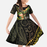 Hawaii Saint Patrick's Day Family Matching Long Sleeve Bodycon Dress and Hawaiian Shirt Ukulele Leprechaun Hau'Oli Maoli Oe! LT14 Daughter's Dress Reggae - Polynesian Pride