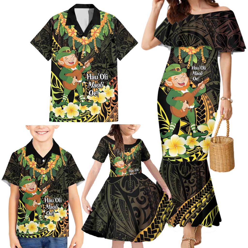 Hawaii Saint Patrick's Day Family Matching Mermaid Dress and Hawaiian Shirt Ukulele Leprechaun Hau'Oli Maoli Oe! LT14 - Polynesian Pride