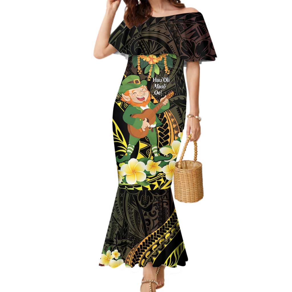Hawaii Saint Patrick's Day Family Matching Mermaid Dress and Hawaiian Shirt Ukulele Leprechaun Hau'Oli Maoli Oe! LT14 Mom's Dress Reggae - Polynesian Pride