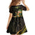 Hawaii Saint Patrick's Day Family Matching Off The Shoulder Long Sleeve Dress and Hawaiian Shirt Ukulele Leprechaun Hau'Oli Maoli Oe!