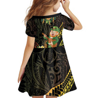 Hawaii Saint Patrick's Day Family Matching Off Shoulder Short Dress and Hawaiian Shirt Ukulele Leprechaun Hau'Oli Maoli Oe! LT14 - Polynesian Pride