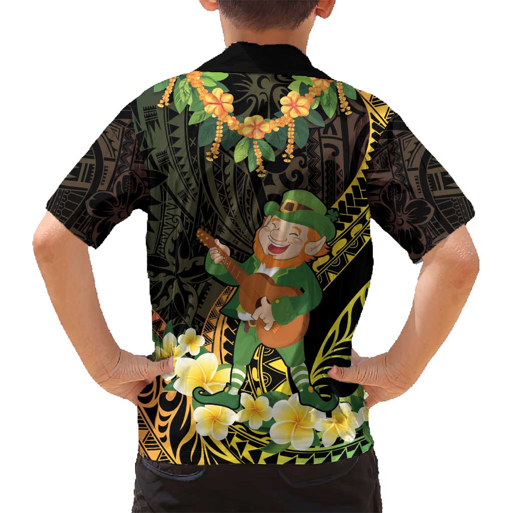 Hawaii Saint Patrick's Day Family Matching Puletasi and Hawaiian Shirt Ukulele Leprechaun Hau'Oli Maoli Oe!