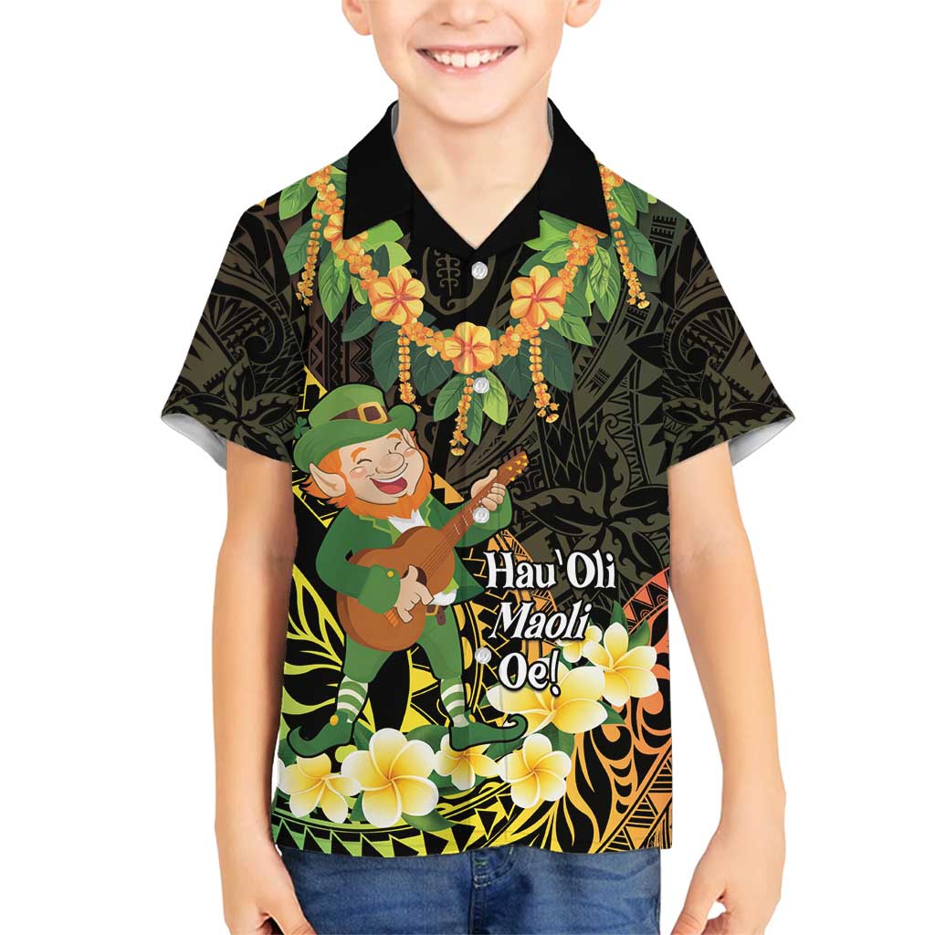 Hawaii Saint Patrick's Day Family Matching Tank Maxi Dress and Hawaiian Shirt Ukulele Leprechaun Hau'Oli Maoli Oe! LT14 Son's Shirt Reggae - Polynesian Pride