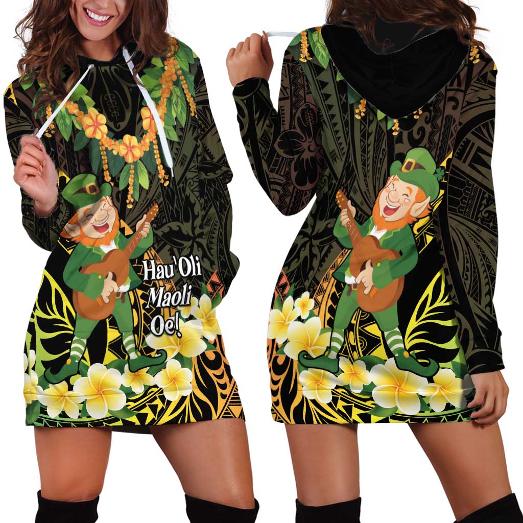 Hawaii Saint Patrick's Day Hoodie Dress Ukulele Leprechaun Hau'Oli Maoli Oe!