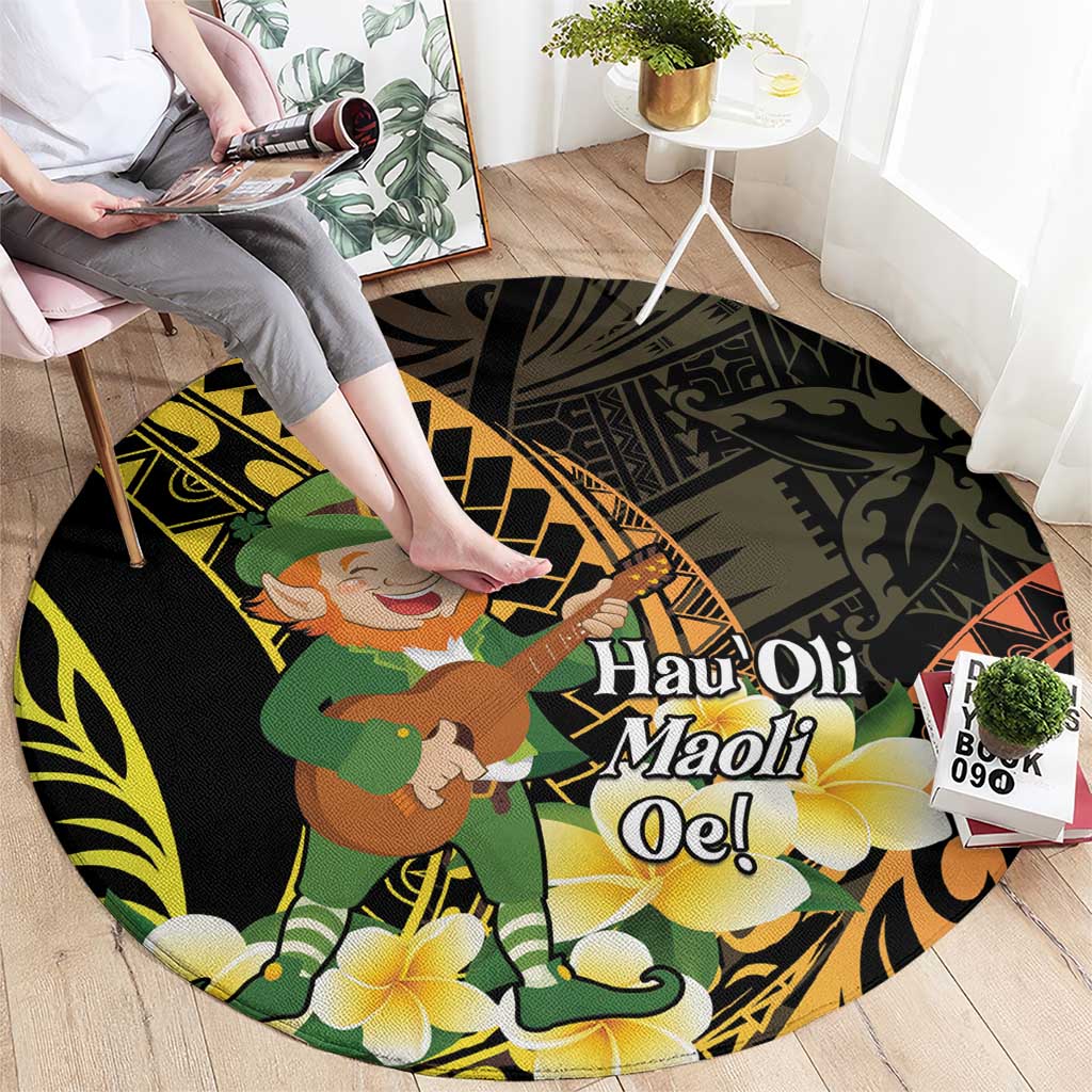 Hawaii Saint Patrick's Day Round Carpet Ukulele Leprechaun Hau'Oli Maoli Oe! LT14 - Polynesian Pride