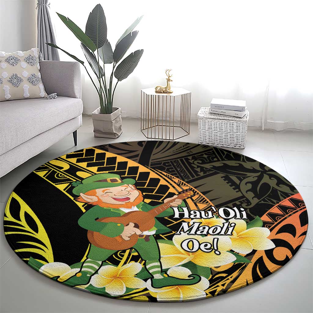 Hawaii Saint Patrick's Day Round Carpet Ukulele Leprechaun Hau'Oli Maoli Oe! LT14 - Polynesian Pride