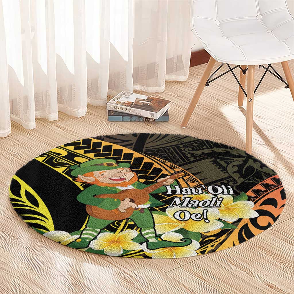 Hawaii Saint Patrick's Day Round Carpet Ukulele Leprechaun Hau'Oli Maoli Oe! LT14 - Polynesian Pride