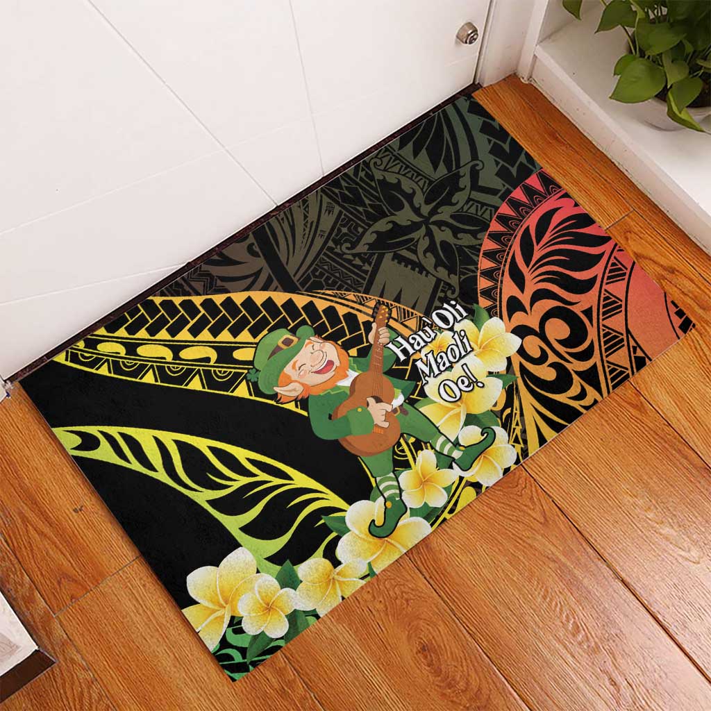 Hawaii Saint Patrick's Day Rubber Doormat Ukulele Leprechaun Hau'Oli Maoli Oe! LT14 - Polynesian Pride