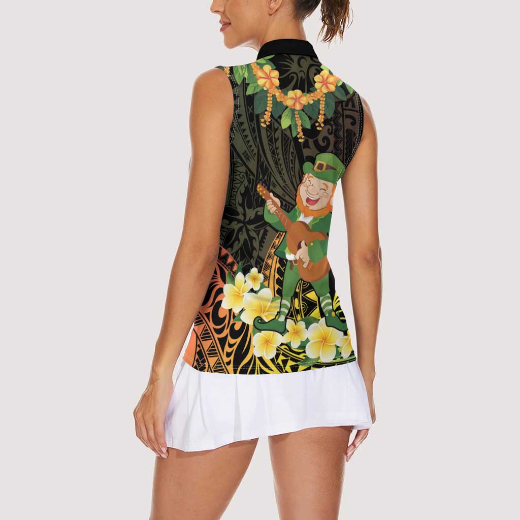 Hawaii Saint Patrick's Day Women Sleeveless Polo Shirt Ukulele Leprechaun Hau'Oli Maoli Oe! LT14 - Polynesian Pride