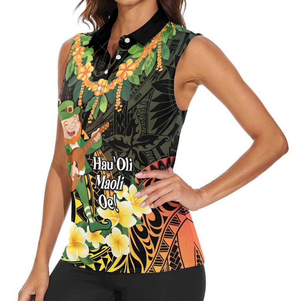 Hawaii Saint Patrick's Day Women Sleeveless Polo Shirt Ukulele Leprechaun Hau'Oli Maoli Oe! LT14 - Polynesian Pride
