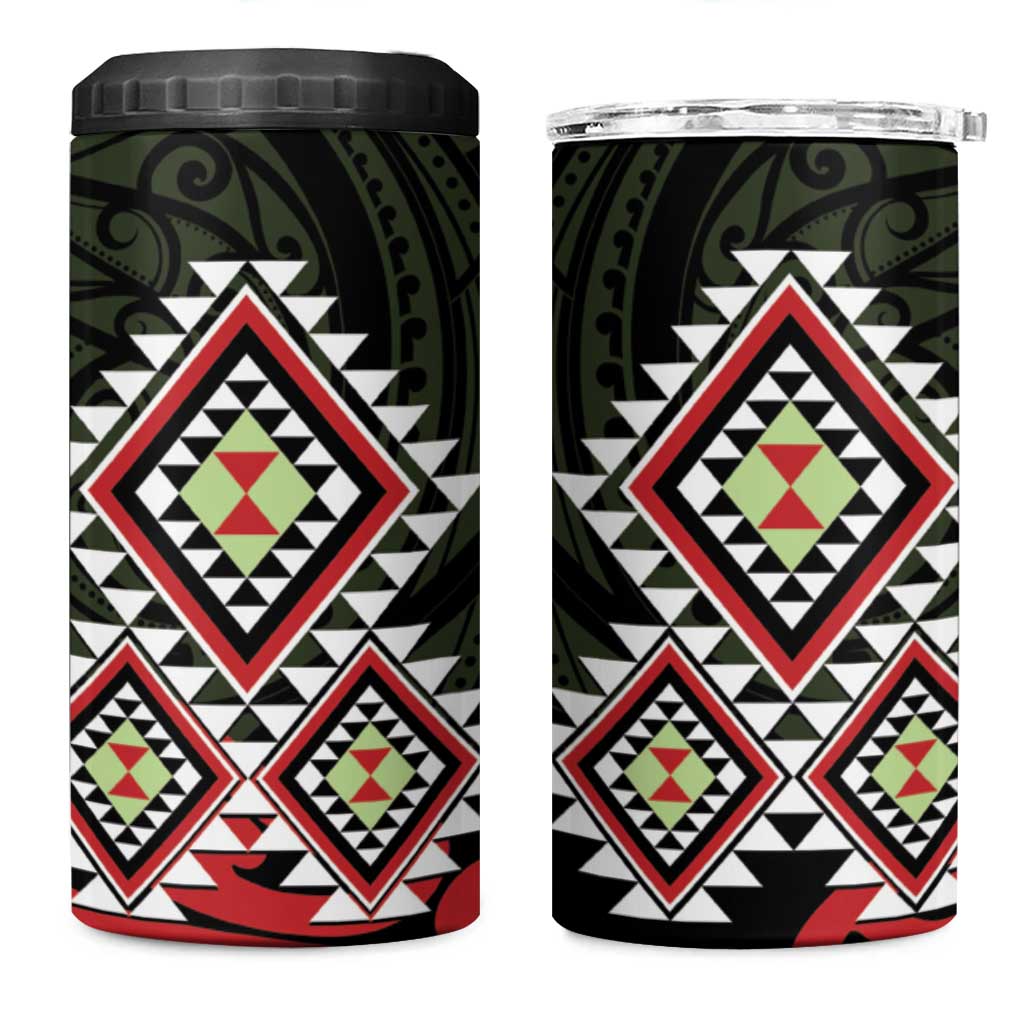 Kia Ora Aotearoa 4 in 1 Can Cooler Tumbler 2025 Pasifika Maori Taniko Motifs LT14 One Size: 16 oz Black - Polynesian Pride