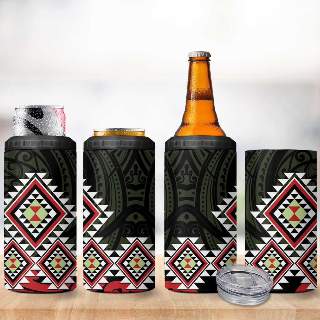 Kia Ora Aotearoa 4 in 1 Can Cooler Tumbler 2025 Pasifika Maori Taniko Motifs LT14 - Polynesian Pride