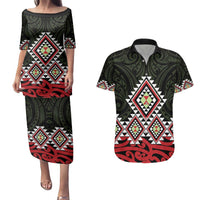 Kia Ora Aotearoa Couples Matching Puletasi and Hawaiian Shirt 2025 Pasifika Maori Taniko Motifs LT14 Black - Polynesian Pride