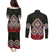 Kia Ora Aotearoa Couples Matching Puletasi and Long Sleeve Button Shirt 2025 Pasifika Maori Taniko Motifs LT14 - Polynesian Pride