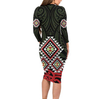 Kia Ora Aotearoa Family Matching Long Sleeve Bodycon Dress and Hawaiian Shirt 2025 Pasifika Maori Taniko Motifs LT14 - Polynesian Pride