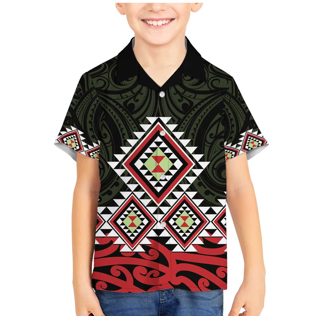 Kia Ora Aotearoa Family Matching Mermaid Dress and Hawaiian Shirt 2025 Pasifika Maori Taniko Motifs LT14 Son's Shirt Black - Polynesian Pride