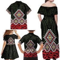 Kia Ora Aotearoa Family Matching Off Shoulder Maxi Dress and Hawaiian Shirt 2025 Pasifika Maori Taniko Motifs LT14 - Polynesian Pride