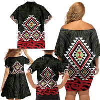 Kia Ora Aotearoa Family Matching Off Shoulder Short Dress and Hawaiian Shirt 2025 Pasifika Maori Taniko Motifs LT14 - Polynesian Pride
