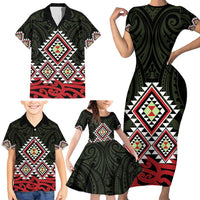 Kia Ora Aotearoa Family Matching Short Sleeve Bodycon Dress and Hawaiian Shirt 2025 Pasifika Maori Taniko Motifs LT14 - Polynesian Pride