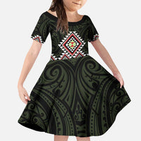 Kia Ora Aotearoa Family Matching Summer Maxi Dress and Hawaiian Shirt 2025 Pasifika Maori Taniko Motifs LT14 Daughter's Dress Black - Polynesian Pride