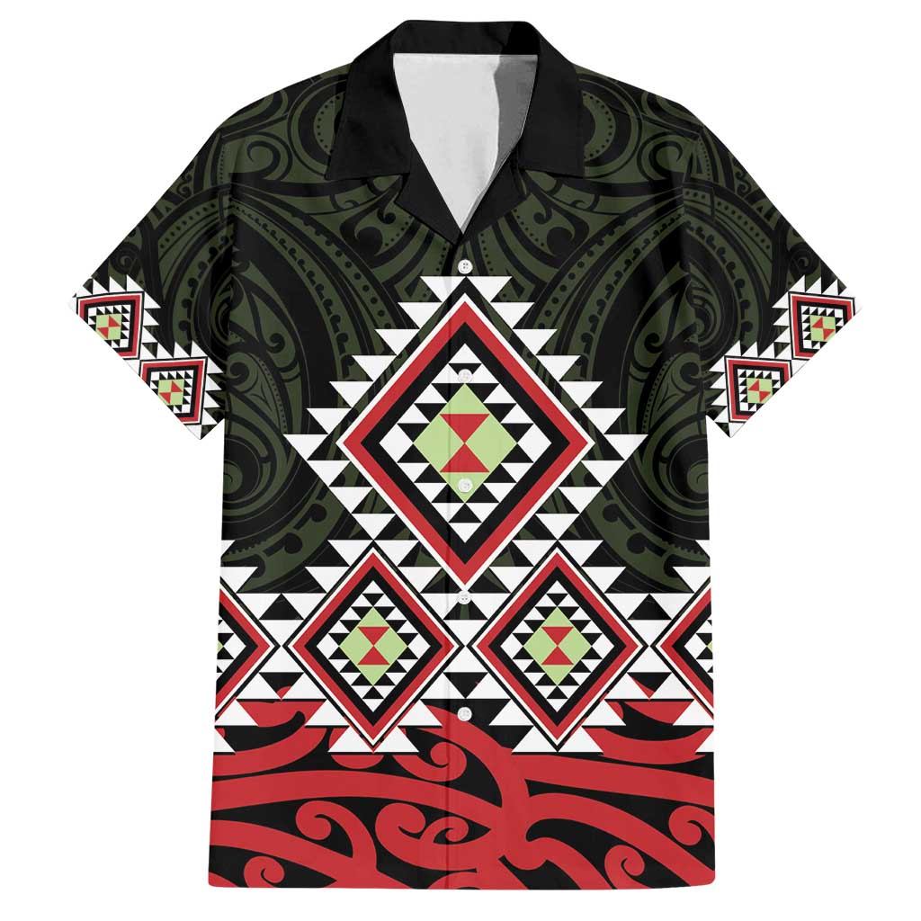 Kia Ora Aotearoa Family Matching Summer Maxi Dress and Hawaiian Shirt 2025 Pasifika Maori Taniko Motifs LT14 Dad's Shirt - Short Sleeve Black - Polynesian Pride