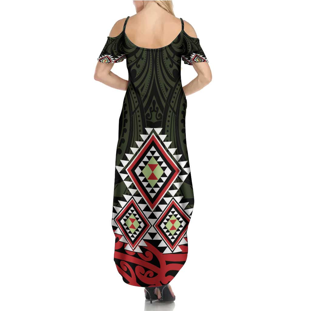 Kia Ora Aotearoa Family Matching Summer Maxi Dress and Hawaiian Shirt 2025 Pasifika Maori Taniko Motifs LT14 - Polynesian Pride