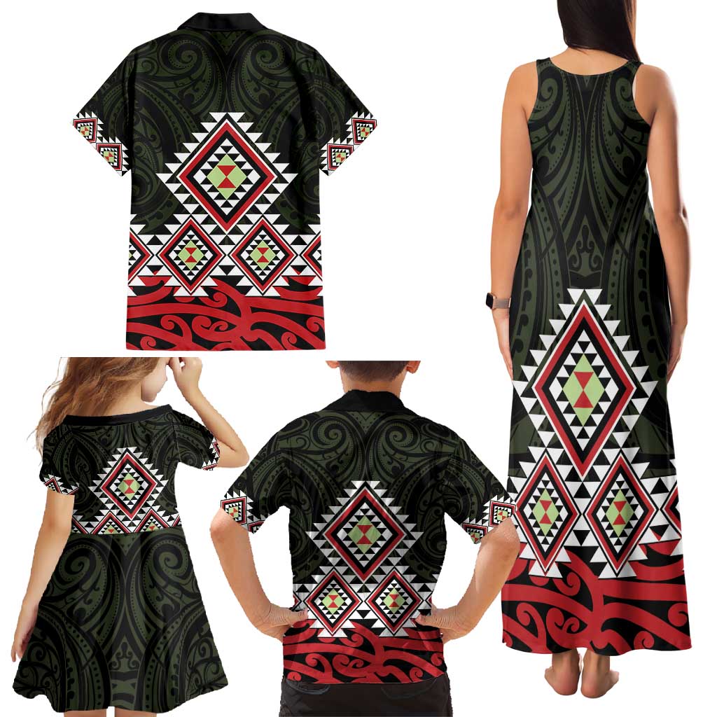 Kia Ora Aotearoa Family Matching Tank Maxi Dress and Hawaiian Shirt 2025 Pasifika Maori Taniko Motifs LT14 - Polynesian Pride