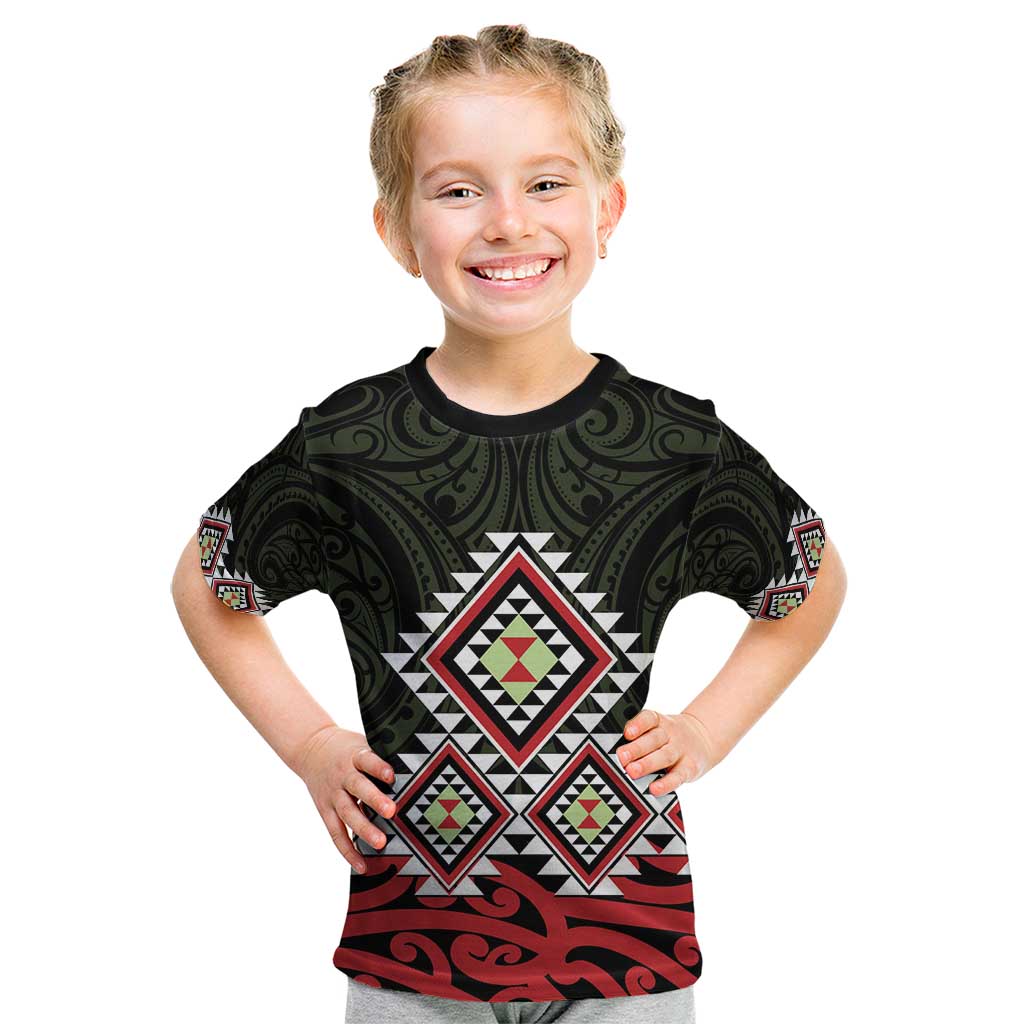 Kia Ora Aotearoa Kid T Shirt 2025 Pasifika Maori Taniko Motifs LT14 Black - Polynesian Pride
