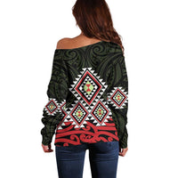 Kia Ora Aotearoa Off Shoulder Sweater 2025 Pasifika Maori Taniko Motifs