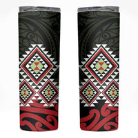 Kia Ora Aotearoa Skinny Tumbler 2025 Pasifika Maori Taniko Motifs LT14 Black - Polynesian Pride