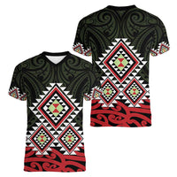 Kia Ora Aotearoa Women V-Neck T-Shirt 2025 Pasifika Maori Taniko Motifs LT14 - Polynesian Pride