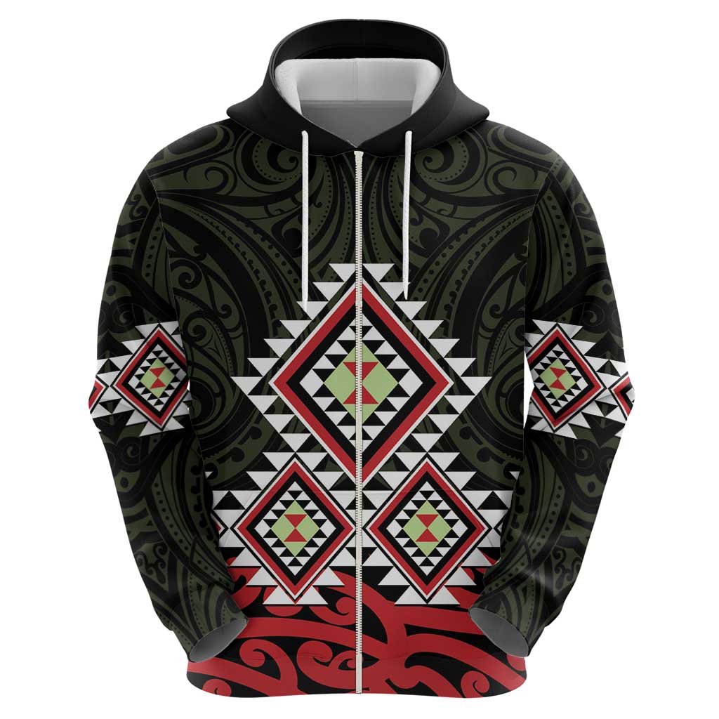 Kia Ora Aotearoa Zip Hoodie 2025 Pasifika Maori Taniko Motifs