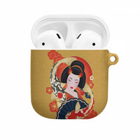 Japanese Geisha Koi Fish AirPods Case Cherry Blossoms Yellow Seigaiha Pattern - Polynesian Pride