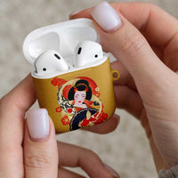 Japanese Geisha Koi Fish AirPods Case Cherry Blossoms Yellow Seigaiha Pattern - Polynesian Pride