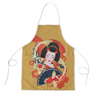 Japanese Geisha Koi Fish Apron Cherry Blossoms Yellow Seigaiha Pattern - Polynesian Pride