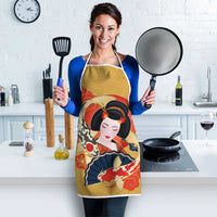 Japanese Geisha Koi Fish Apron Cherry Blossoms Yellow Seigaiha Pattern - Polynesian Pride