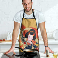 Japanese Geisha Koi Fish Apron Cherry Blossoms Yellow Seigaiha Pattern - Polynesian Pride
