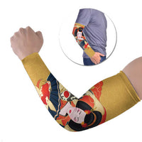 Japanese Geisha Koi Fish Arm Sleeves Cherry Blossoms Yellow Seigaiha Pattern LT14 Set of 2 Yellow - Polynesian Pride