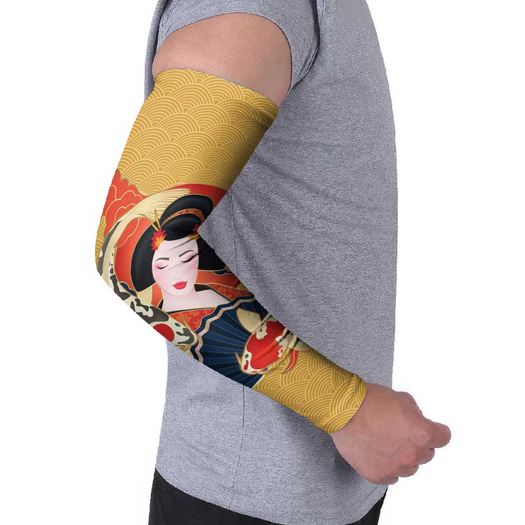 Japanese Geisha Koi Fish Arm Sleeves Cherry Blossoms Yellow Seigaiha Pattern LT14 - Polynesian Pride